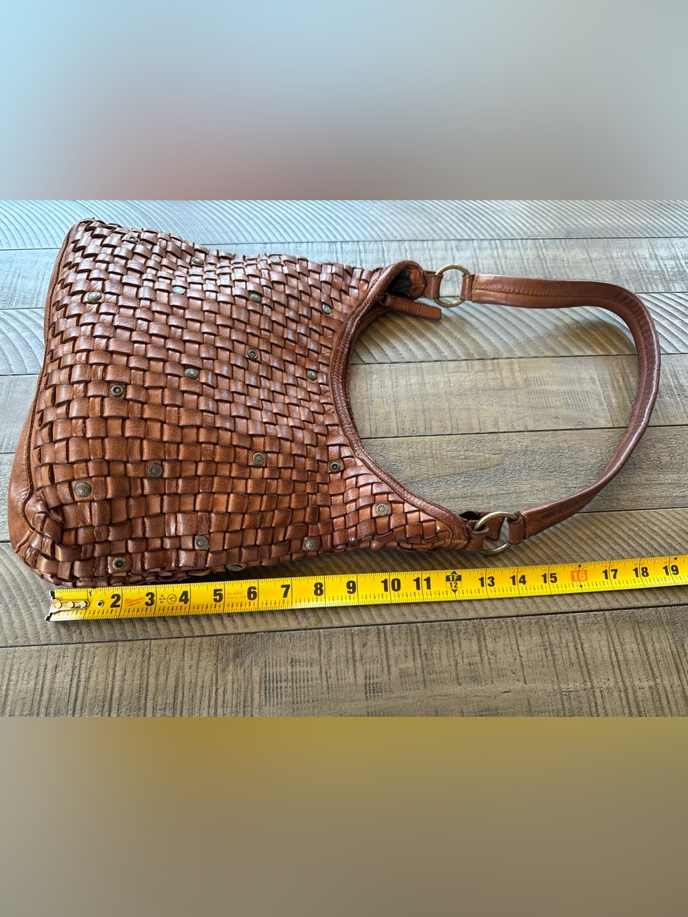 Harbour 2nd Tuula Woven Leather Riveted Distressed Hobo Shoulder Bag Purse - Picture 10 of 13
